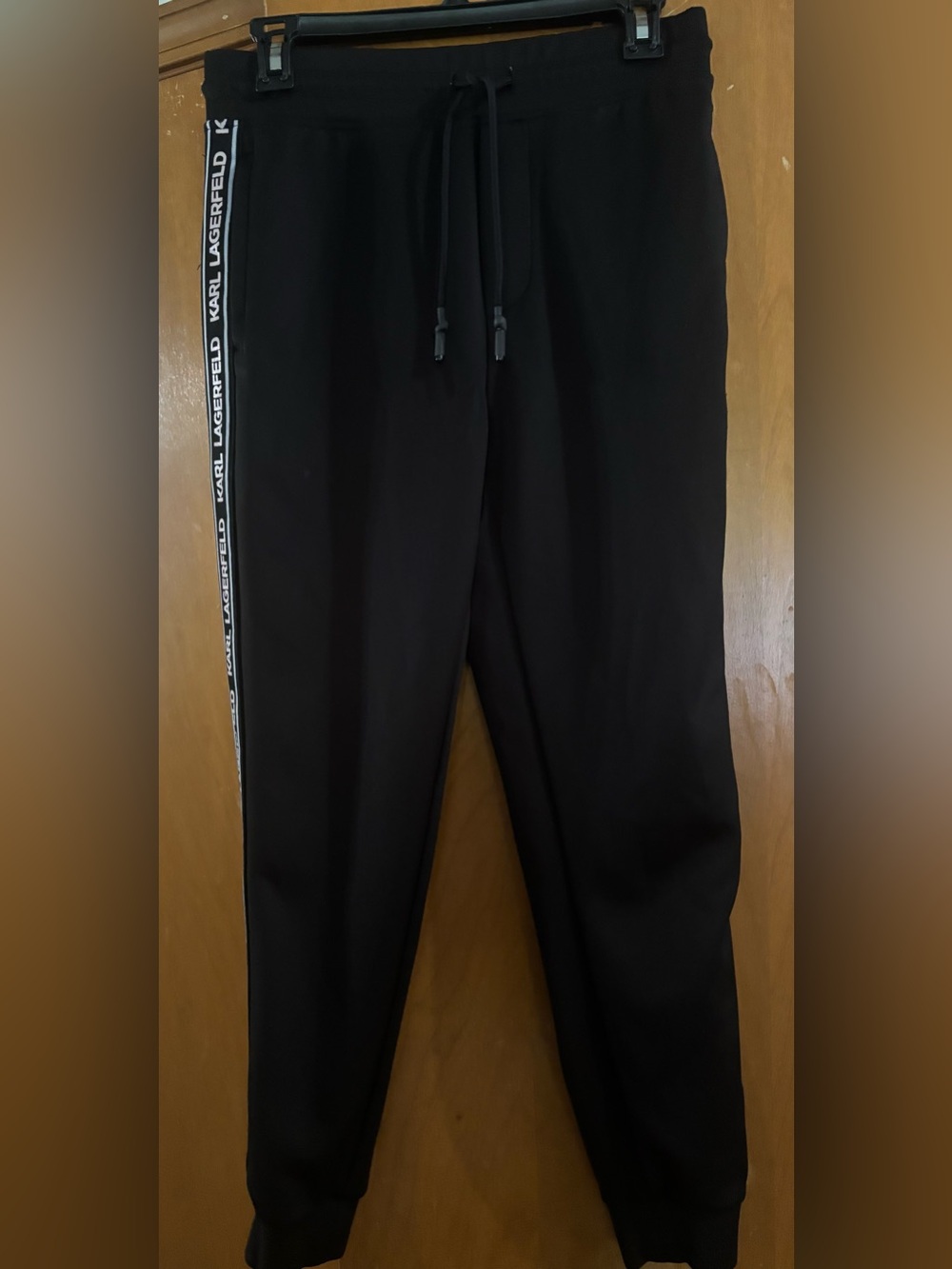 Karl Lagerfeld Black Jogger Pants with White Logo Tape